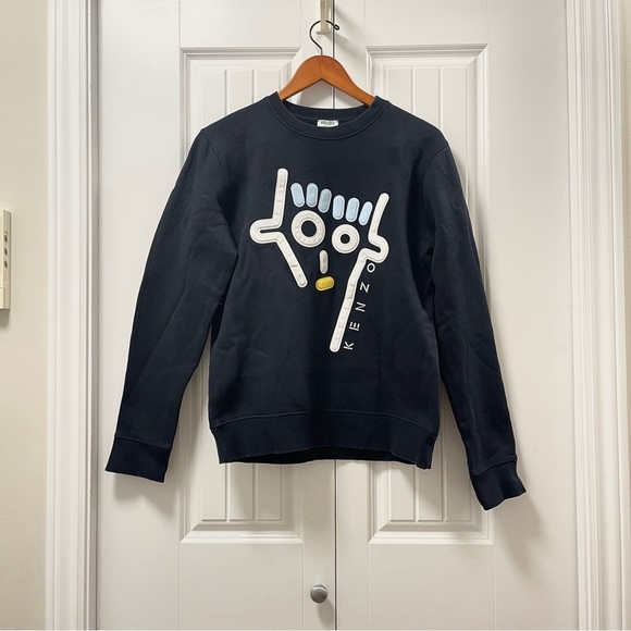 Authentic Kenzo Black Crewneck Graphic Sweatshirt – 3D Abstract Face Size M - Picture 1 of 13